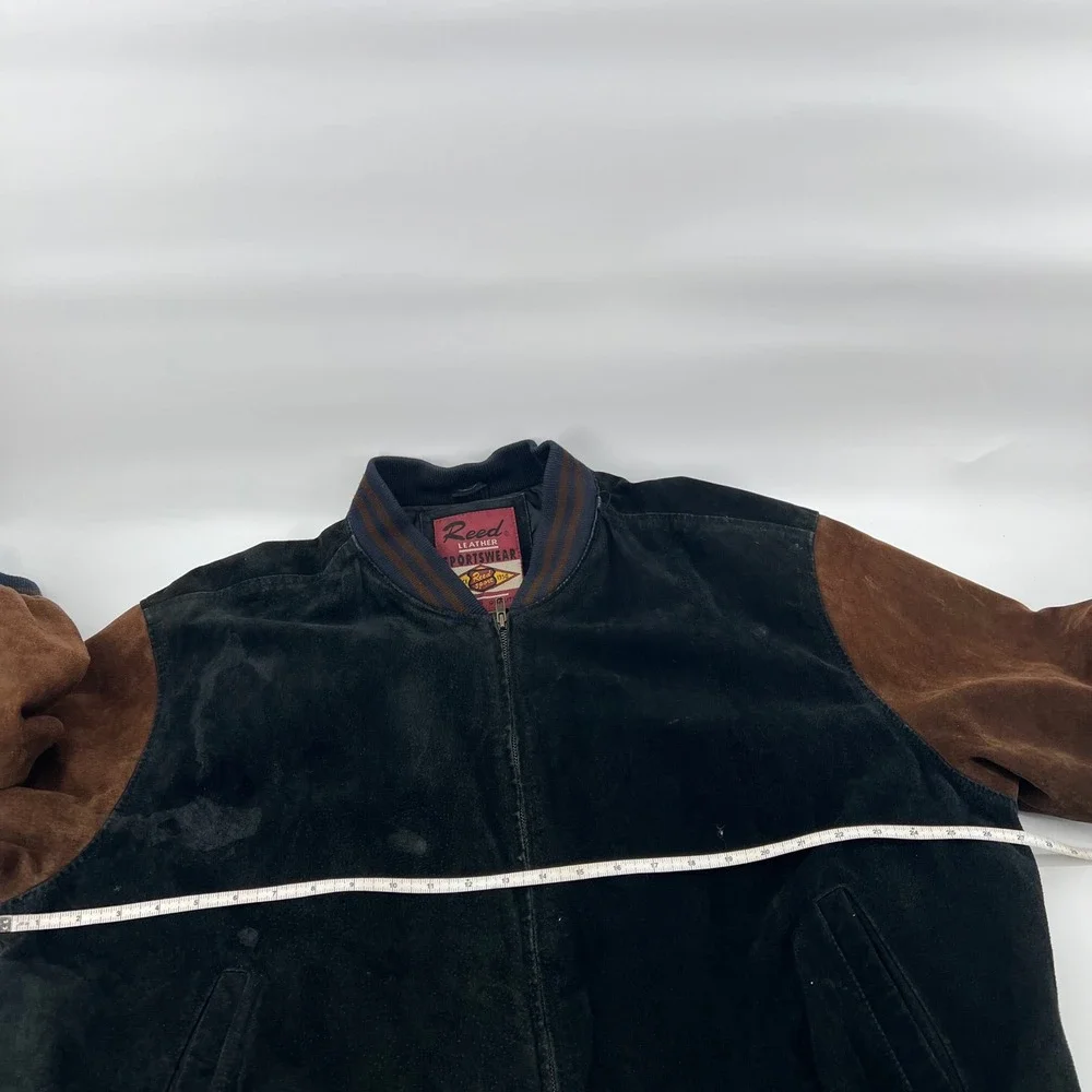 Vintage Reed Leather Sportswear Bomber Jacket XXL Distressed Varsity Brown Black